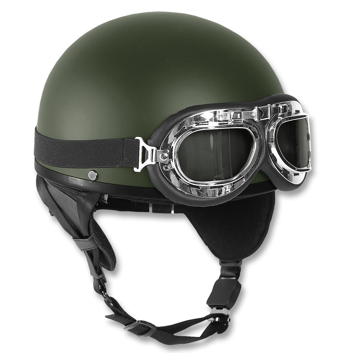 Helma motocyklová RETRO včetně brýlí ZELENÁ vel. S