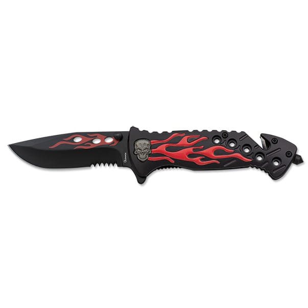 Albainox nůž zavírací RED FLAME kombinované ostří ČERNO/ČERVENÝ