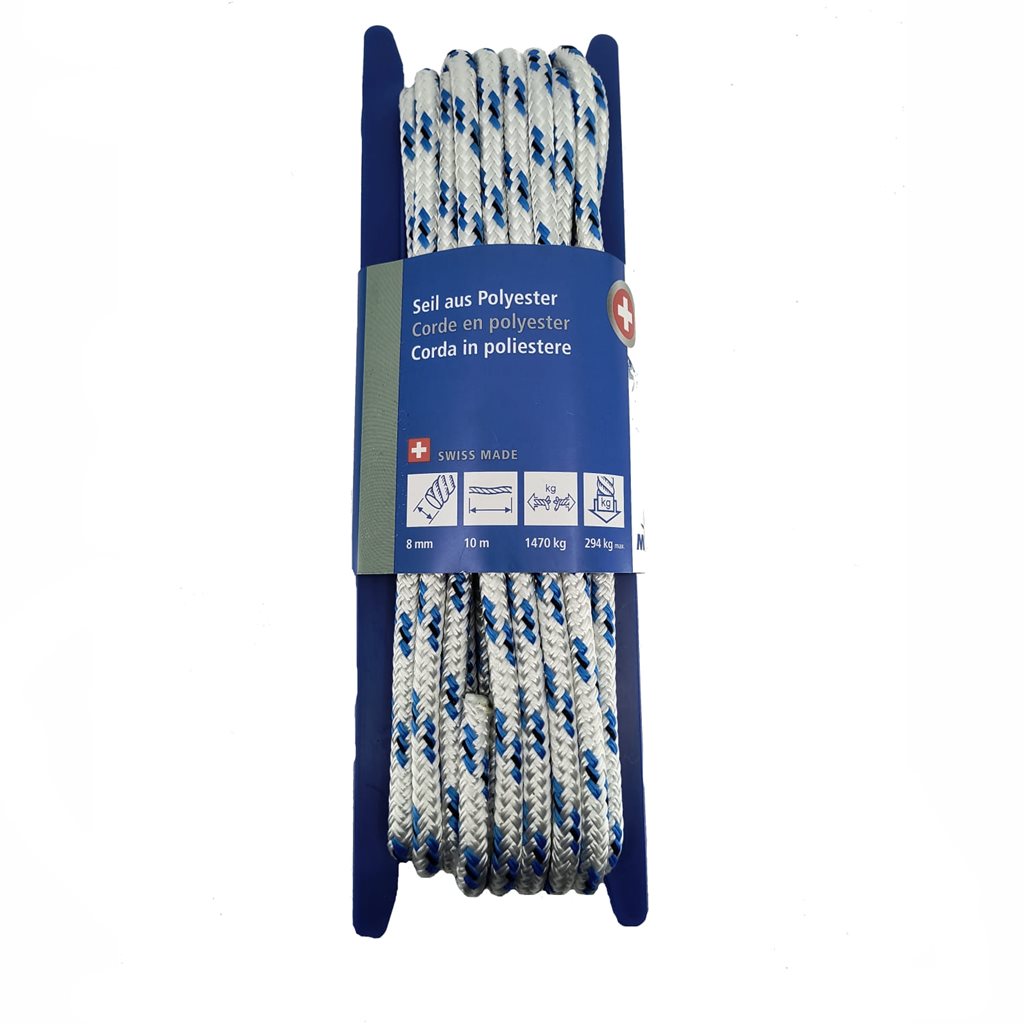 Lano SWISS POLYESTER ø 8 mm / 10 m (1470kg/294kg) BÍLO MODRÉ