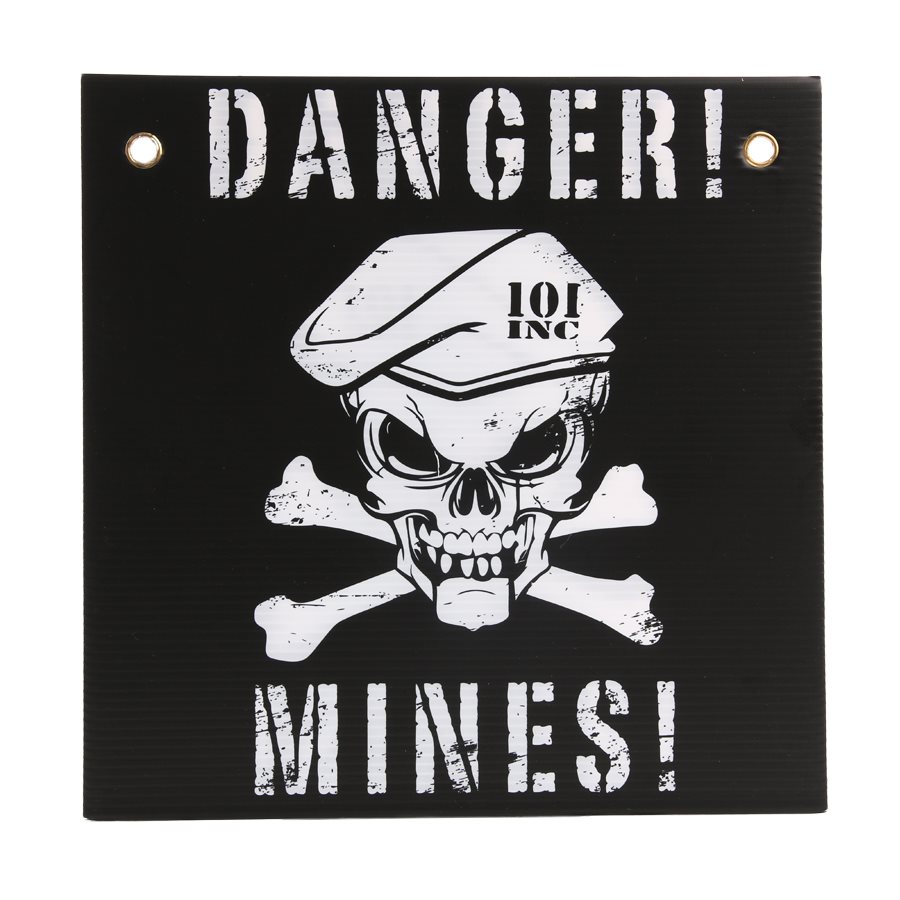 101INC cedule plastová DANGER! MINES! ČERNO/BÍLÁ