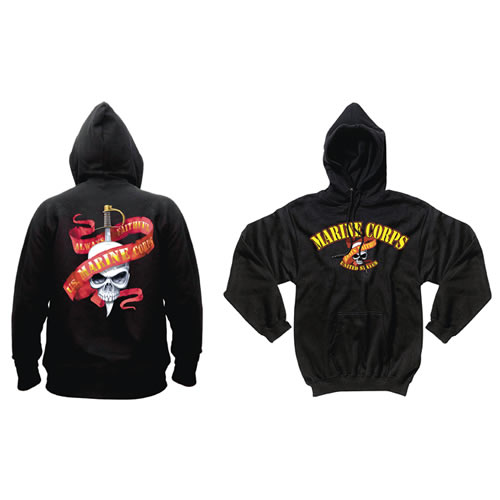 Mikina MARINES SKULL/RIBBON s kapucí ČERNÁ vel. S