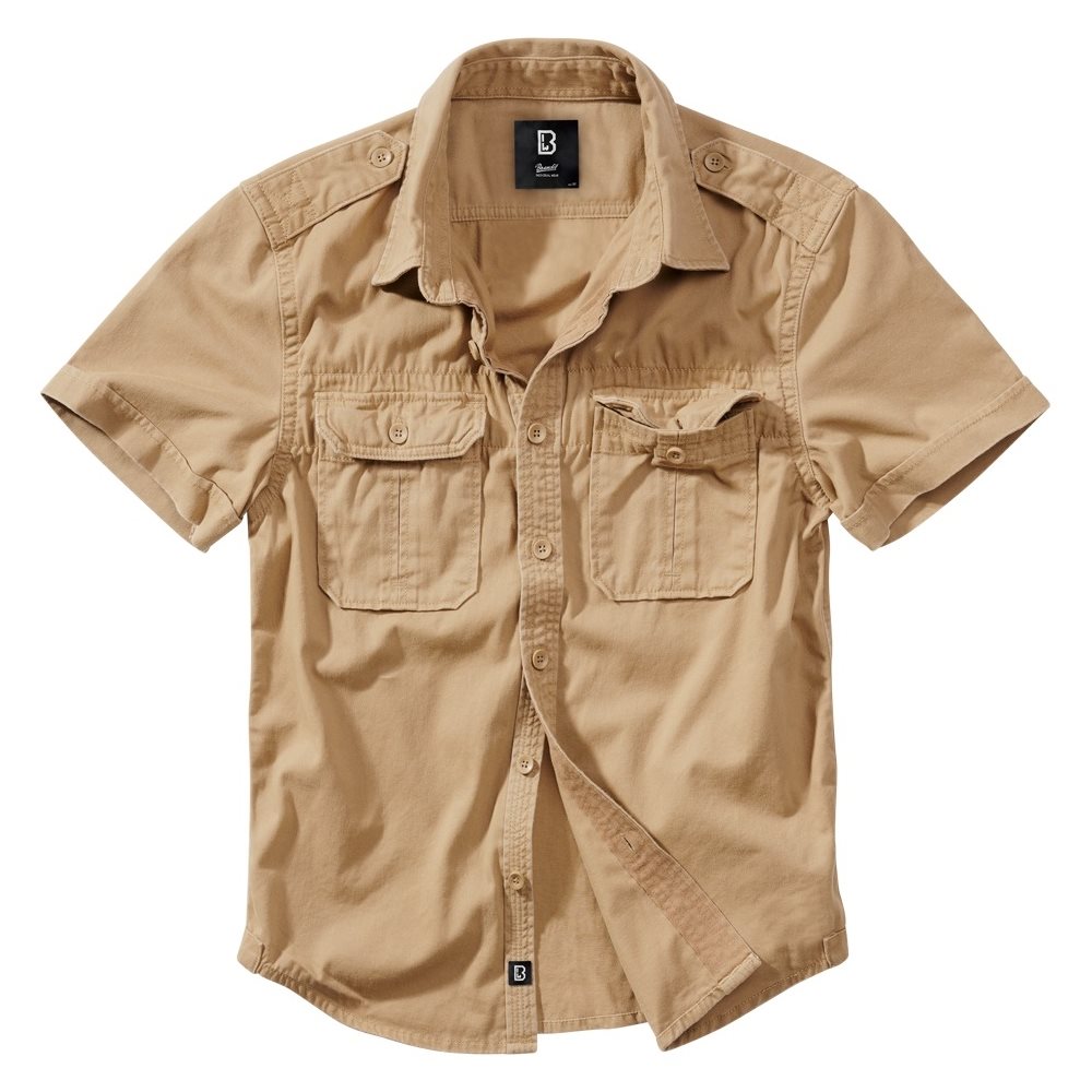 Košile styl VINTAGE krátký rukáv CAMEL PÍSKOVÁ vel. 7XL