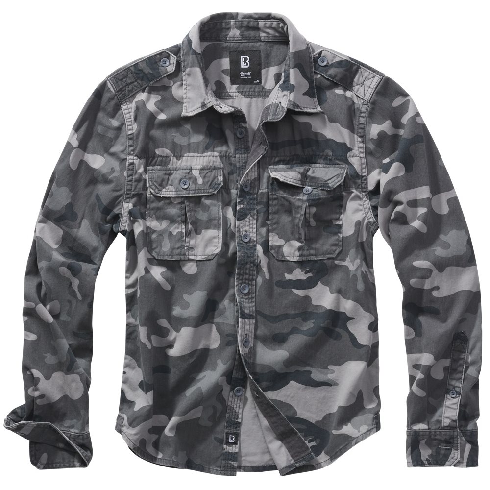 Košile styl VINTAGE dlouhý rukáv GREY CAMO vel. 7XL