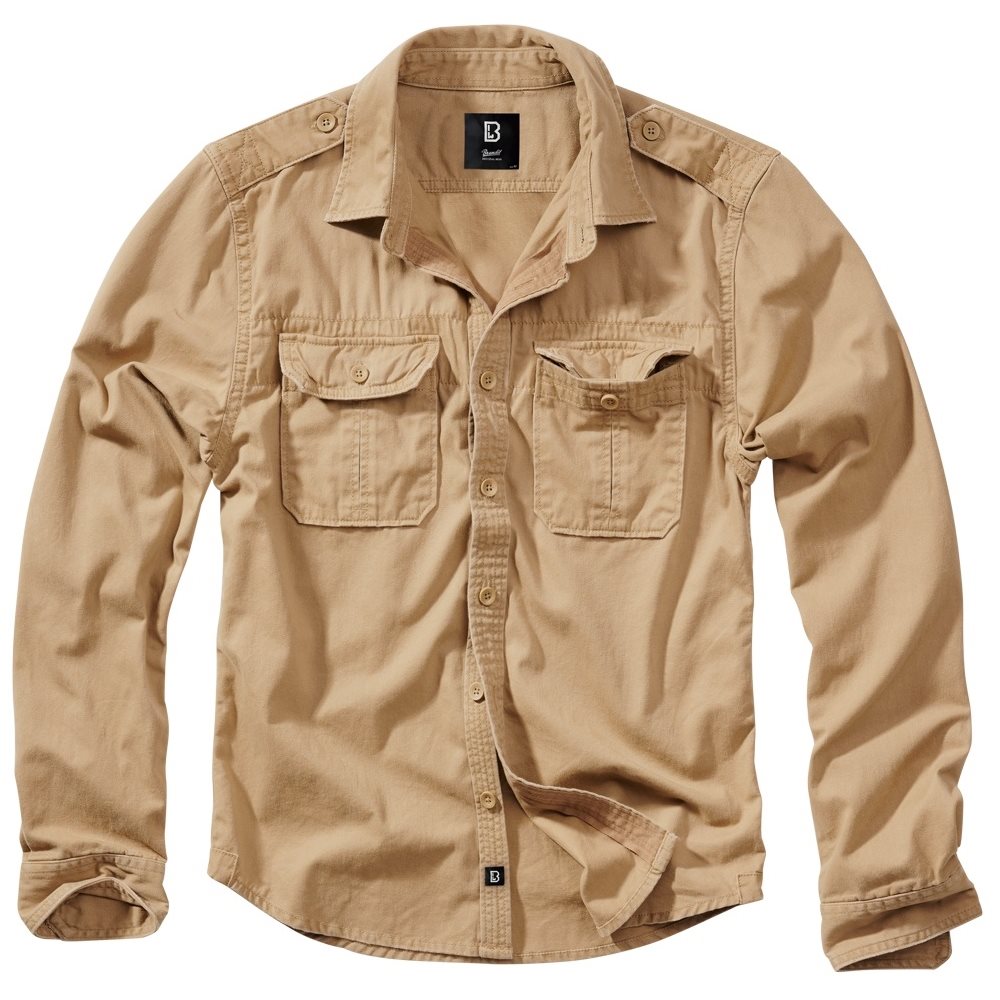Košile styl VINTAGE dlouhý rukáv CAMEL PÍSKOVÁ vel. 7XL