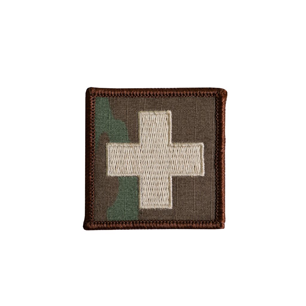Nášivka zdravotník KŘÍŽ velcro KHAKI-OCP okraj HNĚDÝ