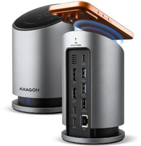 AXAGON HMC-WL9, USB-C 10Gbps Dock with Qi, 3x USB-A, 1x USB-C, HDMI & DP 4k/60Hz, RJ-45, PD 100W