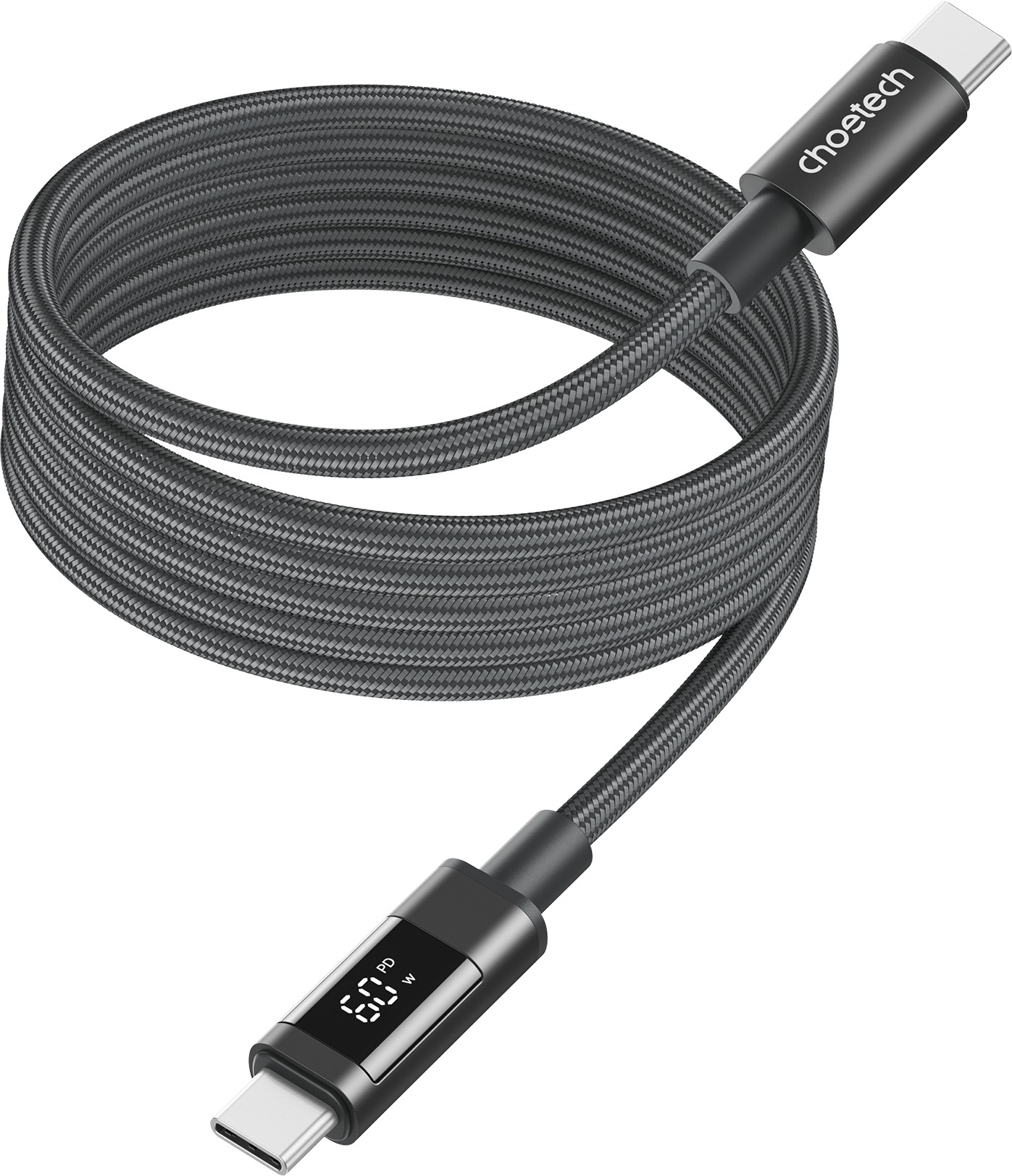 ChoeTech PD60W USB-C to USB-C Digital Display 1.2m Magnet Nylon Cable Grey