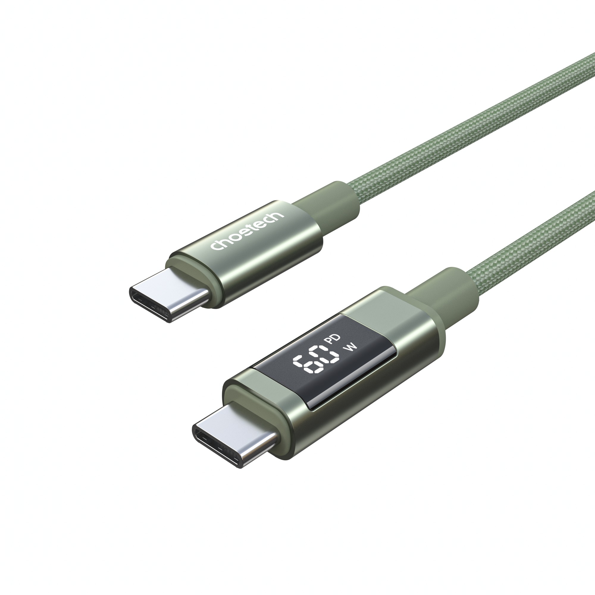 ChoeTech PD60W USB-C to USB-C Digital Display 1.2m Nylon Cable Dark green