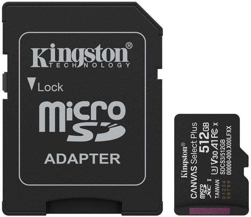 Kingston MicroSDXC 512GB Canvas Select Plus Gen 3 + SD adaptér
