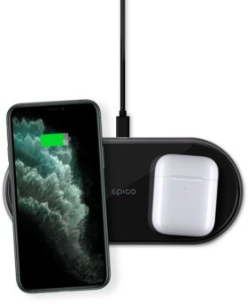 Epico ultratenká duální bezdrátová nabíječka s adaptérem v balení - černá