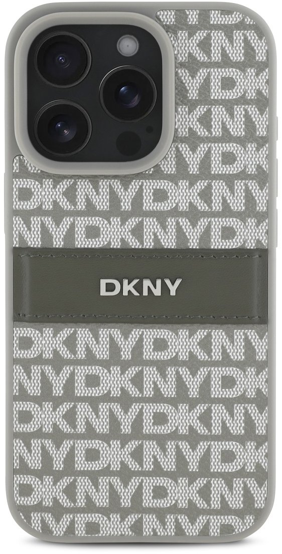 DKNY PU Leather Repeat Pattern Tonal Stripe Zadní Kryt pro iPhone 16 Pro Beige