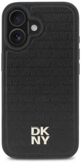 DKNY PU Leather Repeat Pattern Stack Logo MagSafe Zadní Kryt pro iPhone 16 Black