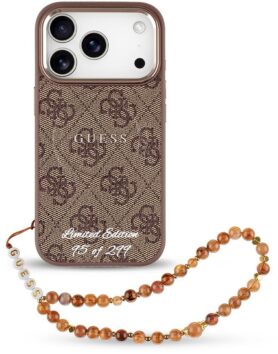 Guess PU 4G MagSafe Strap Limited Edition 299 Zadní Kryt pro iPhone 17 Pro Brown