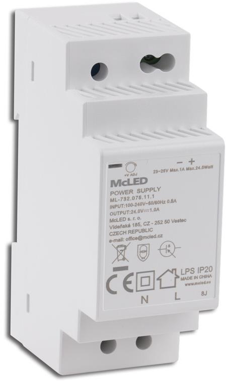McLED Napájecí zdroj 24 W, DC24V/1A, IP20, na DIN lištu