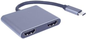 PremiumCord MST adaptér USB-C na 2x HDMI, USB3.0,  PD, rozlišení 4K a FULL HD 1080p,