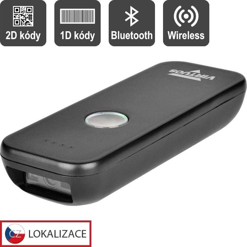 Virtuos CCD 2D čtečka Virtuos HW-856A mini, bezdrátová, BT, USB-C, kapesní, černá