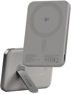 PanzerGlass Empower bezdrátová Qi2 powerbanka 5000 mAh, MagSafe, s otočným 360° stojánkem, šedá