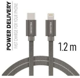 Swissten textilní datový kabel USB-C/Lightning 2m stříbrný