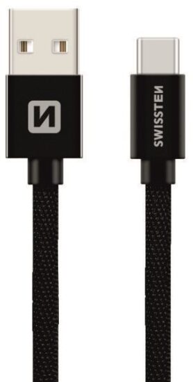 Swissten textilní datový kabel USB-C 0.2m černý