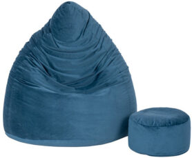 TopKing Sedací vak XXXXL + podnožník XL velur, modrý