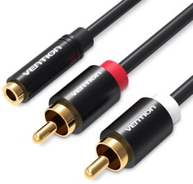 Vention 3.5mm Jack Female to 2x RCA Male Audio Cable 1m Black Metal Type
