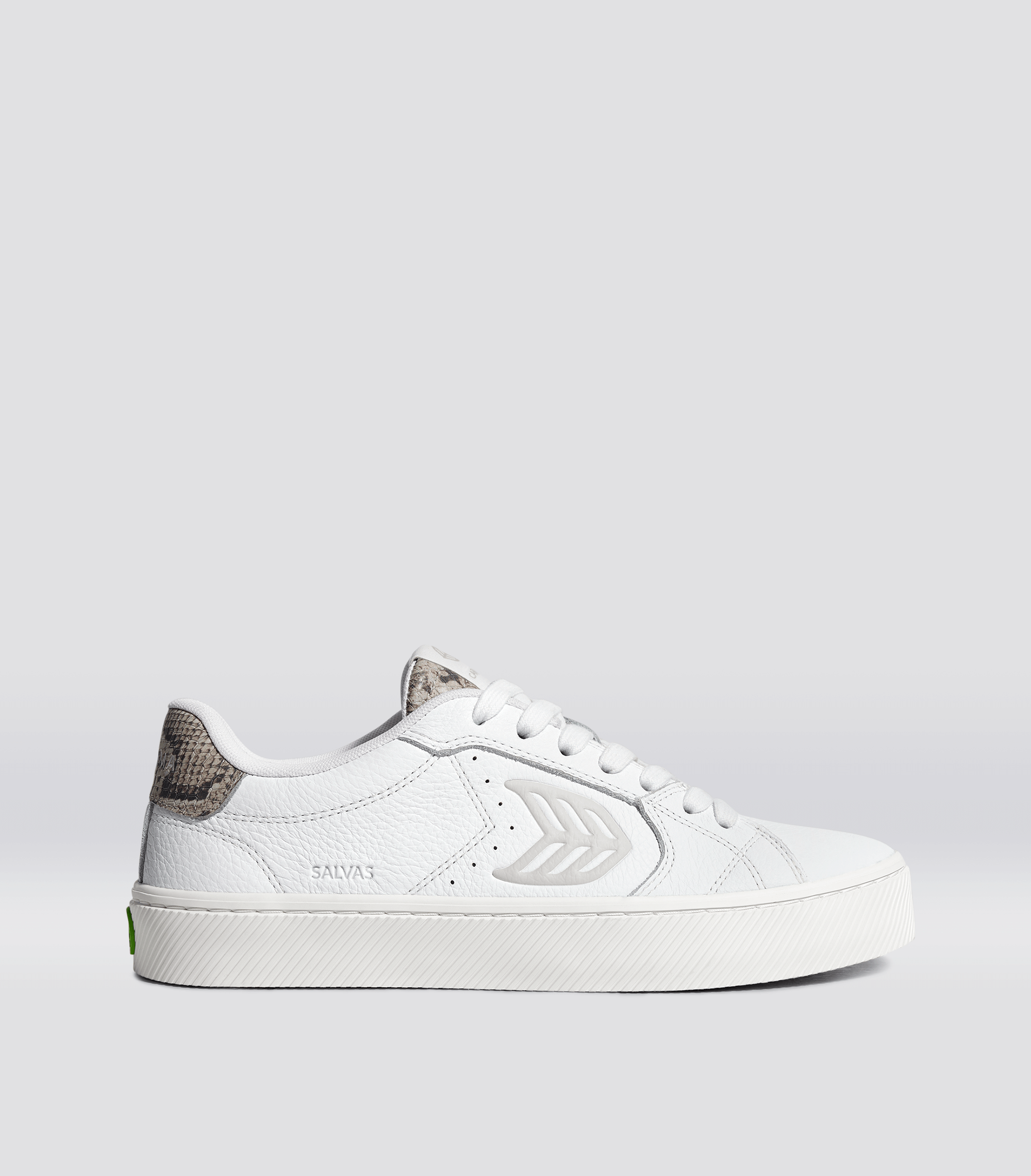 Cariuma SALVAS White Leather Silver Cloud Logo Snake Skin Print Sneaker - White/Snake Skin Print / Women 5.5 / Men 4
