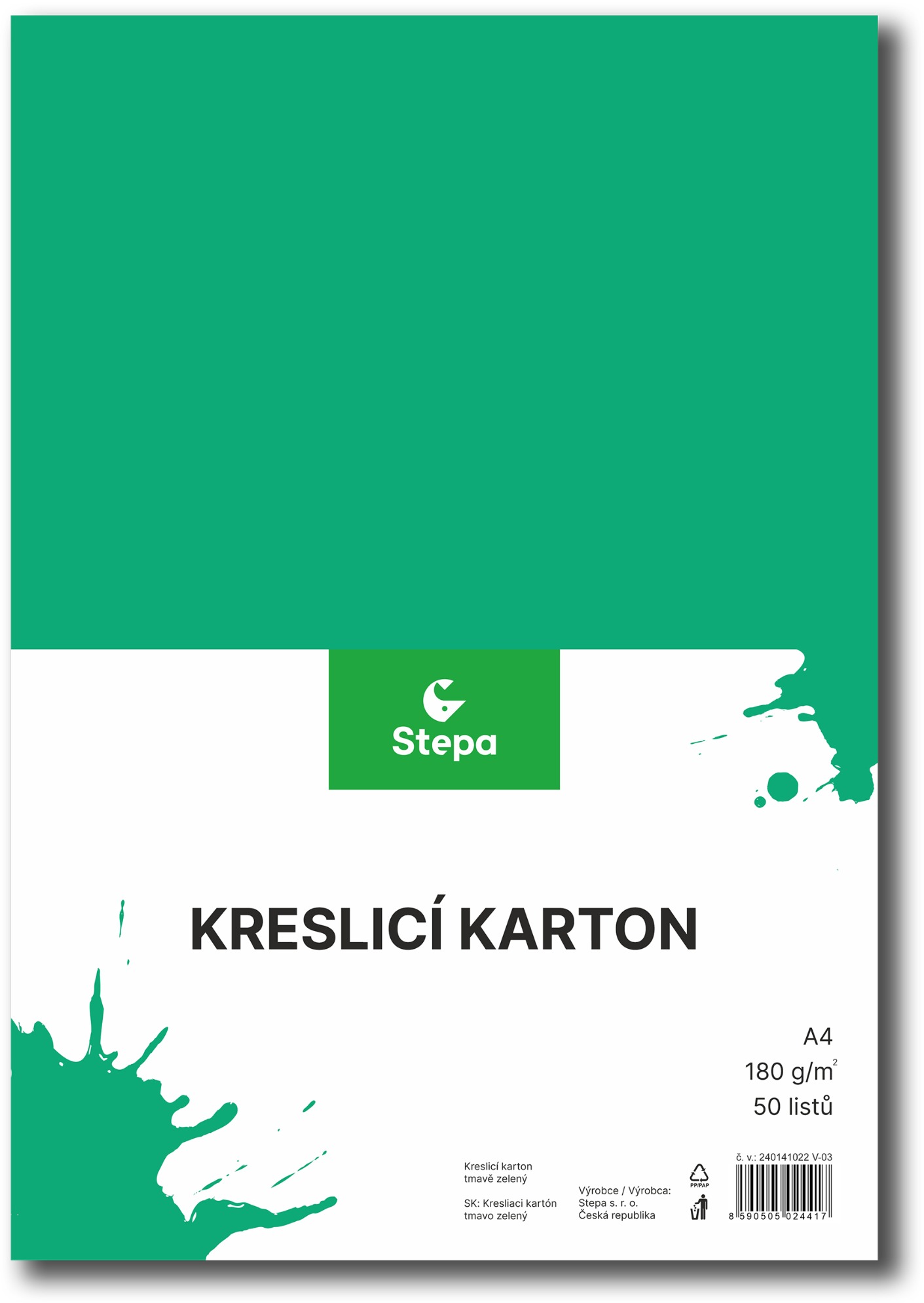 STEPA kreslicí karton A4, 50 listů, 180g/m2, tmavě zelený