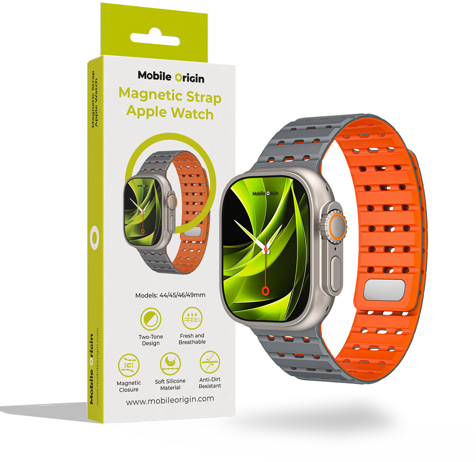 Mobile Origin Magnetic Strap Apple Watch 49mm/46mm/45mm/44mm Grey Orange