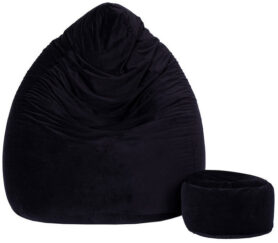 TopKing Sedací vak XXXXL + podnožník XL velur, černý