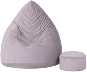 TopKing Sedací vak XXXXL + podnožník XL velur, šedý