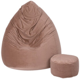 TopKing Sedací vak XXXXL + podnožník XL velur, světle hnědý