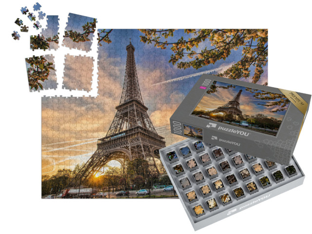 SMART SORTED® | Puzzle 1000 dílků „Eiffelova věž s jarním stromem, Paříž, Francie“