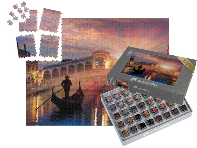SMART SORTED® | Puzzle 1000 dílků „Gondola u mostu Rialto, Benátky, Itálie“