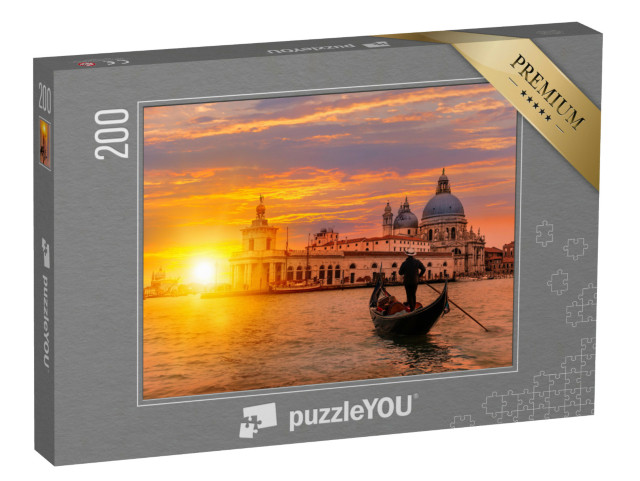 puzzle 200 dílků „Gondoliér s gondolou na kanále, Benátky, Itálie“