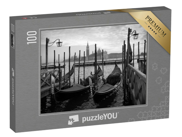 puzzle 100 dílků „Gondoly v Benátkách, černobíle, Itálie“