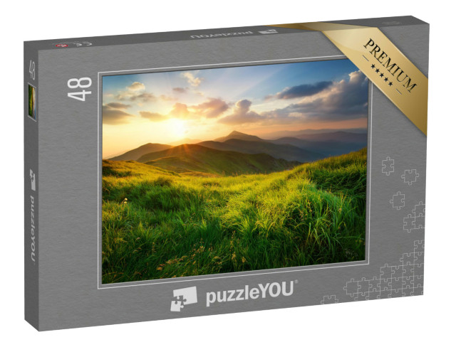 puzzle 48 dílků „Horské údolí při východu slunce“