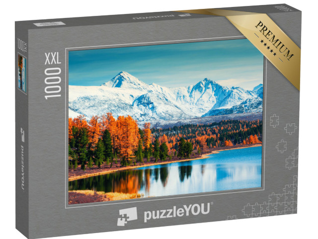 puzzle 1000 dílků XXL „Hory a podzimní les u jezera Kidelu v pohoří Alta, Sibiř“