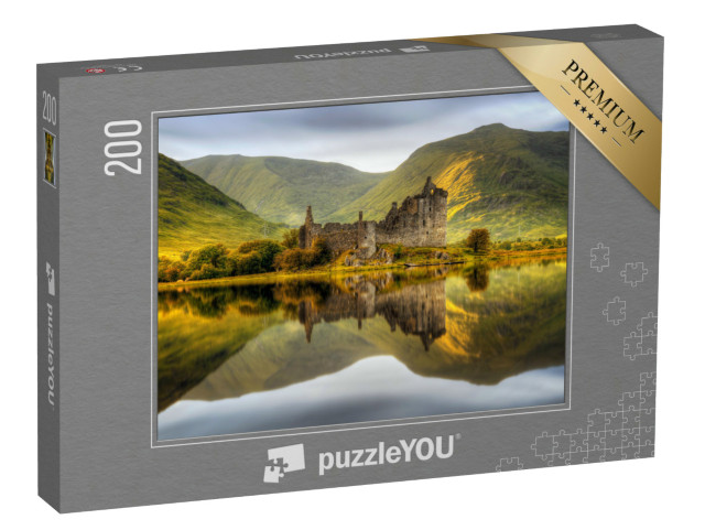 puzzle 200 dílků „Hrad Kilchurn Castle při západu slunce v jezeře Loch Awe, Skotsko“