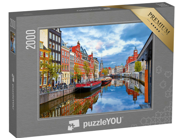 puzzle 2000 dílků „Kanál v Amsterdamu na jaře, Holandsko“