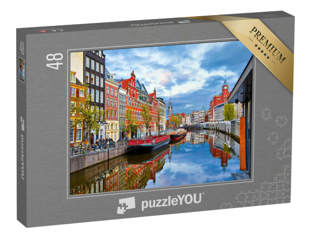 puzzle 48 dílků „Kanál v Amsterdamu na jaře, Holandsko“