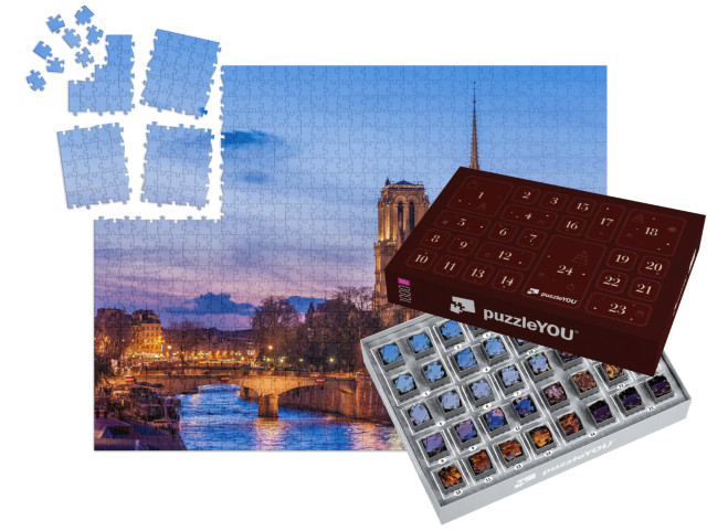 Adventní kalendář „Katedrála Notre Dame de Paris v noci, Paříž, Francie“