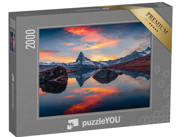 puzzle 2000 dílků „Krásná alpská krajina, pohled na Stellisee s Matterhornem, vrchol“