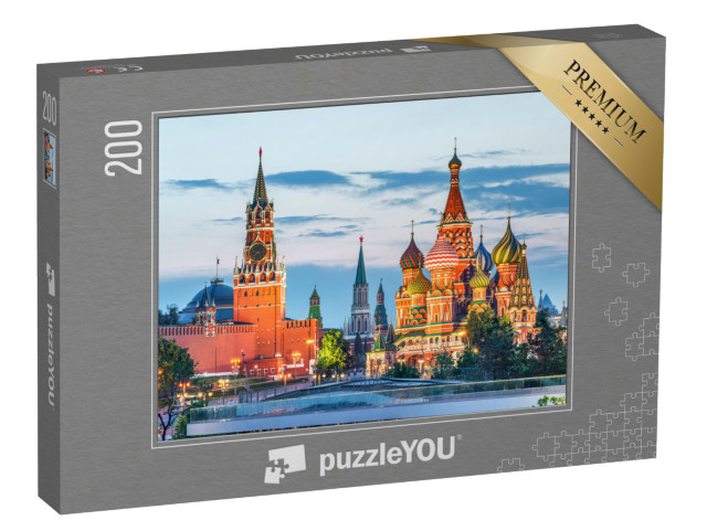 puzzle 200 dílků „Kreml a chrám Vasila Blaženého na Rudém náměstí, Moskva, Rusko“