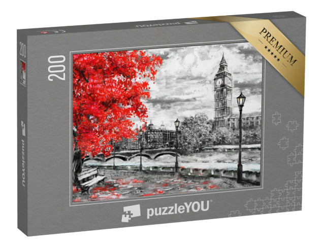 puzzle 200 dílků „Londýnská ulice s Big Benem, olejomalba“