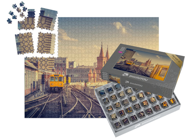 SMART SORTED® | Puzzle 1000 dílků „Metro s Oberbaumbrücke při západu slunce, Berlín, Německo“