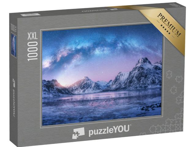 puzzle 1000 dílků XXL „Mléčná dráha nad zamrzlým mořem, zimní noc na Lofotských ostrovech, Norsko“