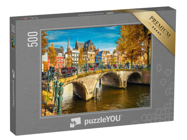 puzzle 500 dílků „Mosty přes kanály v Amsterdamu na podzim, Nizozemsko“