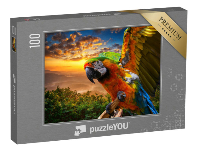 puzzle 100 dílků „Nádherné barvy přírody, makak při západu slunce“