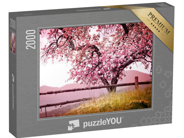 puzzle 2000 dílků „Nádherně kvetoucí prastarý strom v horách“