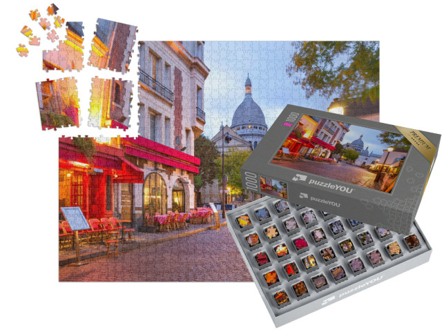 SMART SORTED® | Puzzle 1000 dílků „Náměstí Place du Tertre s kavárenskými stolky a Sacre-Coeur, Paříž, Francie“